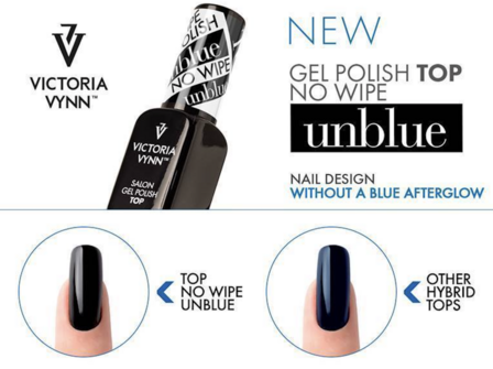 Victoria Vynn&trade; Gellak Topcoat No Wipe Unblue 8 ml. - Topcoat zonder plaklaag - Jouw donkere kleur behoudt zijn werkelijke kleur - Geen paarse gloed meer- MET UV Filter!