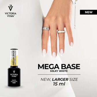 Rubber Base - Victoria Vynn&trade; Gel Polish Mega Base - Hard &amp; Long Nails - Milky White  15ml. - builder gel in een flesje - Nude van kleur