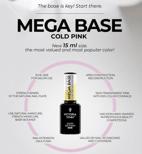 Rubber Base - Victoria Vynn&trade; Gel Polish Mega Base - Hard &amp; Long Nails - COLD PINK 15ml.  - NIEUW Bestseller in grootverpakking!